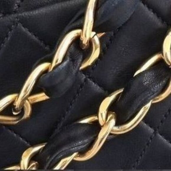 Authentic CHANEL Jumbo Maxi XL 24K Gold Flap Bag Lambskin Chain Shoulder Black - Picture 15 of 16